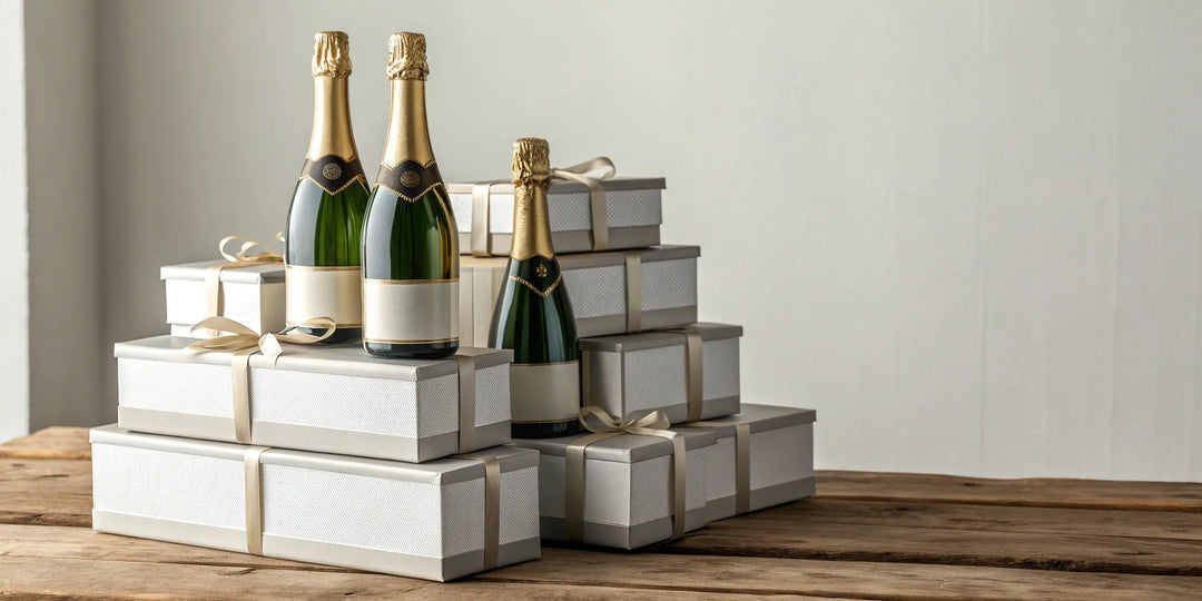 Gift-boxed champagne ready for a special occasion delivery.