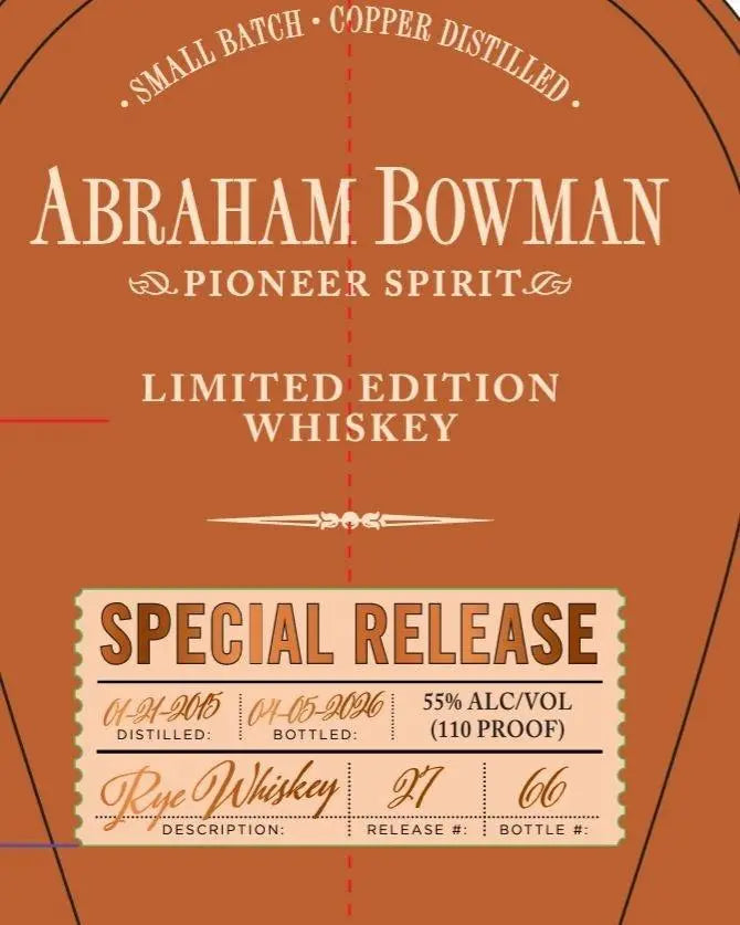 Honoring Colonel Abraham Bowman: Limited Edition Rye Whiskey Batch 27 - Main Street Liquor