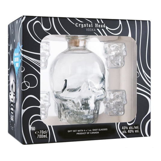 Introducing the Crystal Head Vodka Gift Set with 4 Skull Shot Glasses - Main Street Liquor