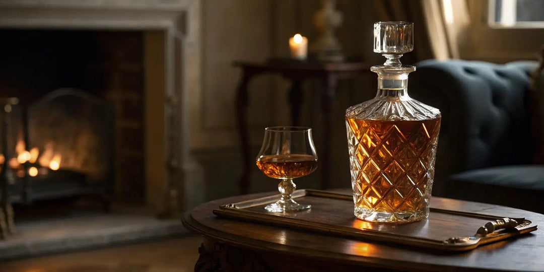 A decanter and glass of rare whiskey, a top bottle from an online auction.
