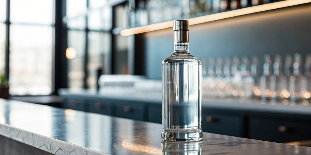 A clear bottle of vodka, a classic spirit known for its purity.