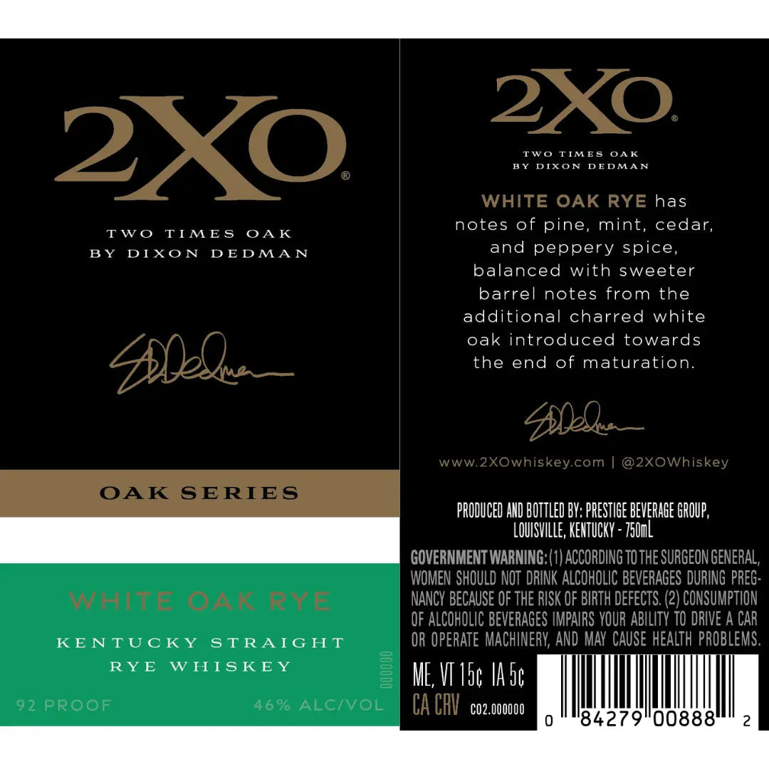2XO White Oak Rye Kentucky Straight Rye Whiskey by Dixon Dedman - Main Street Liquor