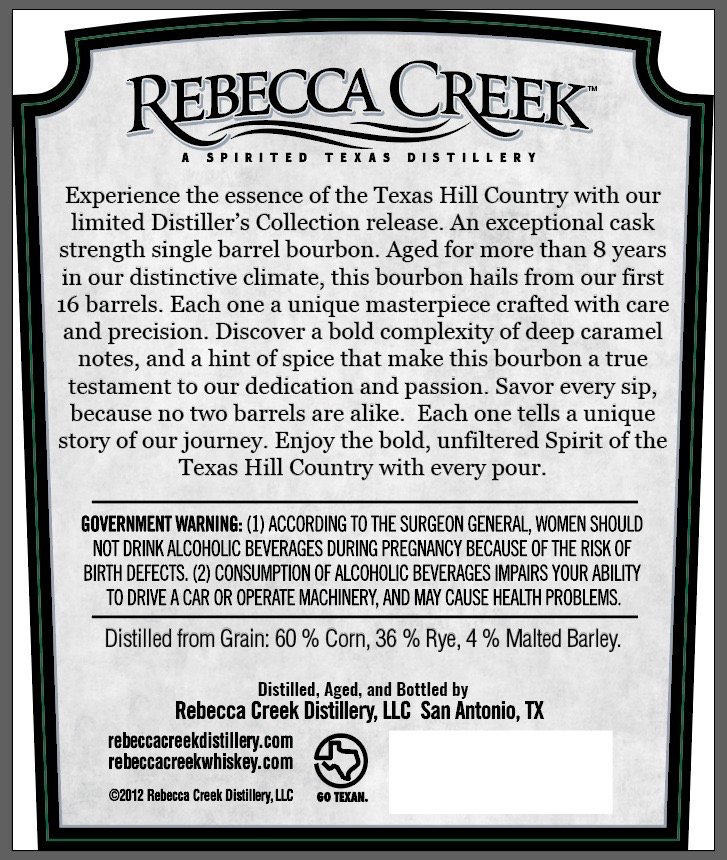 Load image into Gallery viewer, Rebecca Creek Distiller’s Collection Bourbon Whiskey Single Barrel Cask Strength
