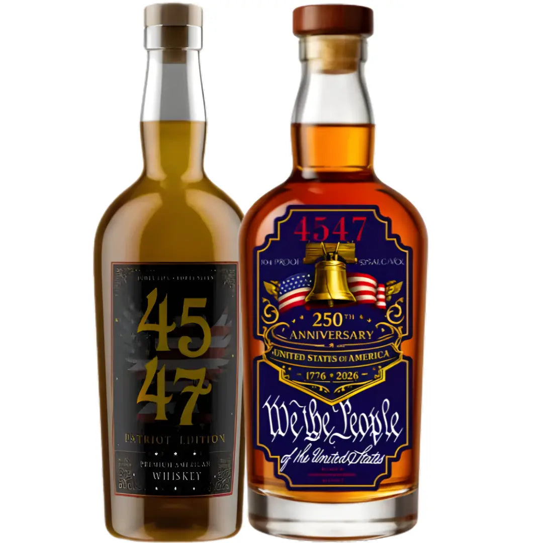 The 4547 Bundle by 4547 WHISKEY pairs the 250th Anniversary Straight Bourbon and Patriot Edition, both with patriotic colors and “We the People” text—a unique tribute to America’s heritage.