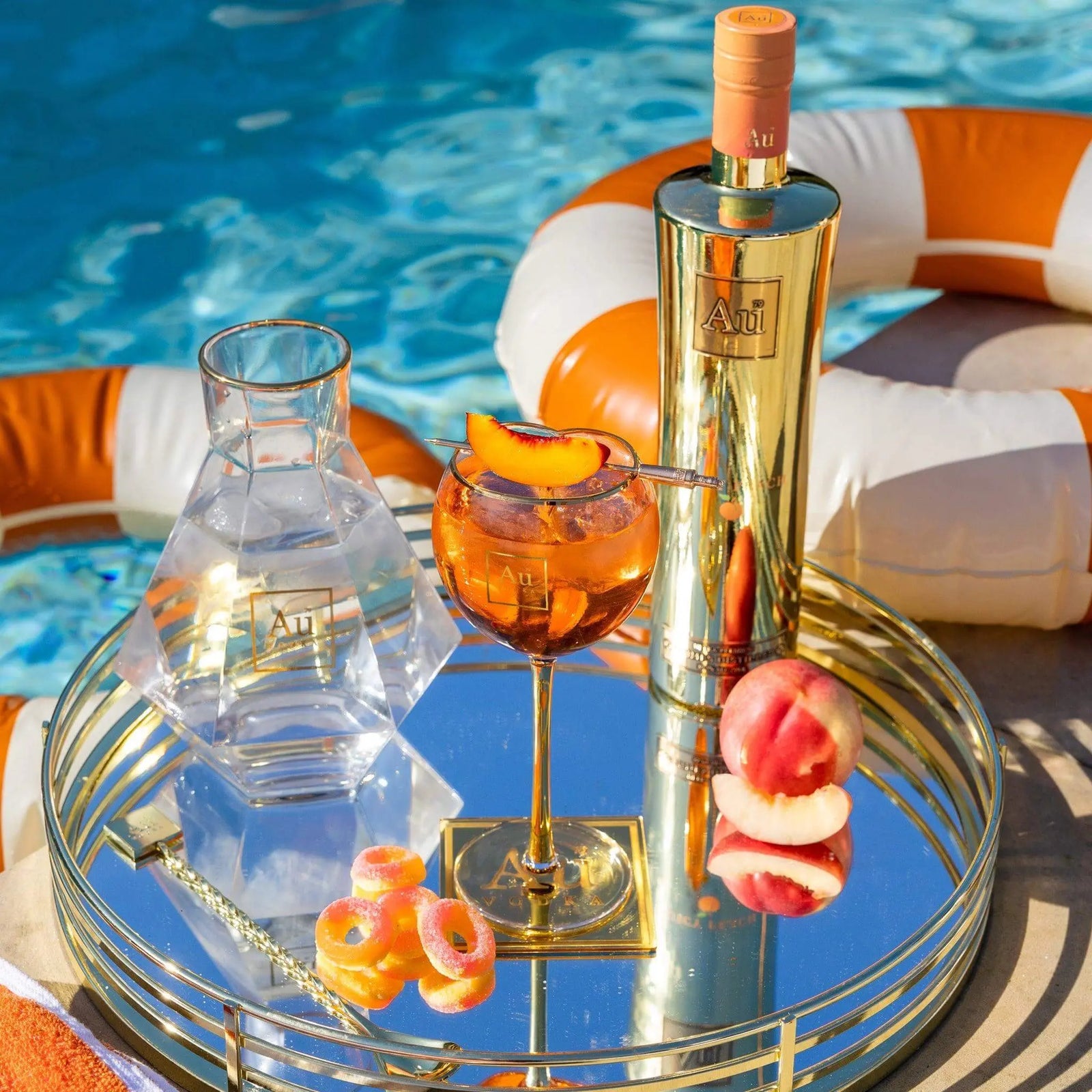 Au Vodka Juicy Peach & Peach Longstem Glass Au Vodka