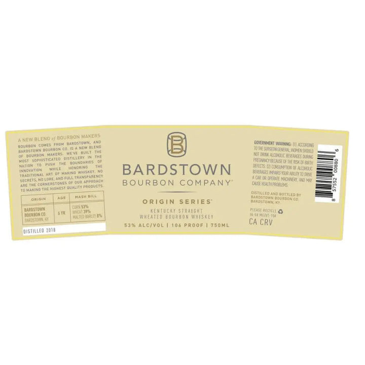 Bardstown Bourbon Origin Series Straight Wheated Bourbon Bardstown Bourbon Company