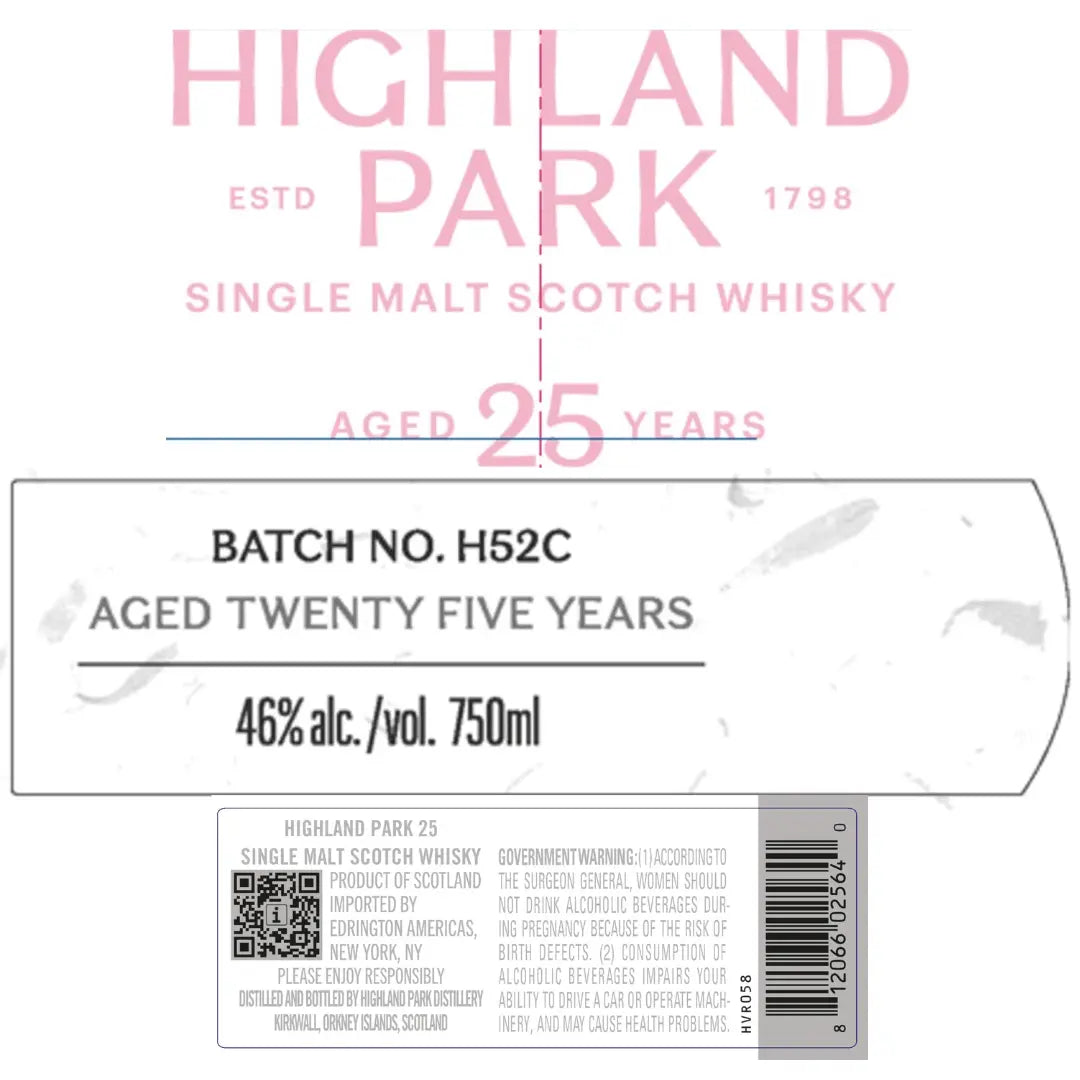 Highland Park 25 Year Old Single Malt Scotch Whisky Highland Park