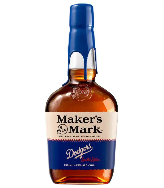 A 750 mL bottle of Maker’s Mark LA Dodgers 2026 Limited Edition Bourbon (PRE-ORDER), featuring a collectible label, blue wax seal, and 45% ABV.