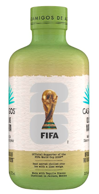 The Casamigos Tequila FIFA World Cup 2026 Margarita Limited Edition 750mL bottle features a green and white design, the FIFA World Cup trophy, "2026 FIFA" text, and ready-to-drink cocktail details on the label.