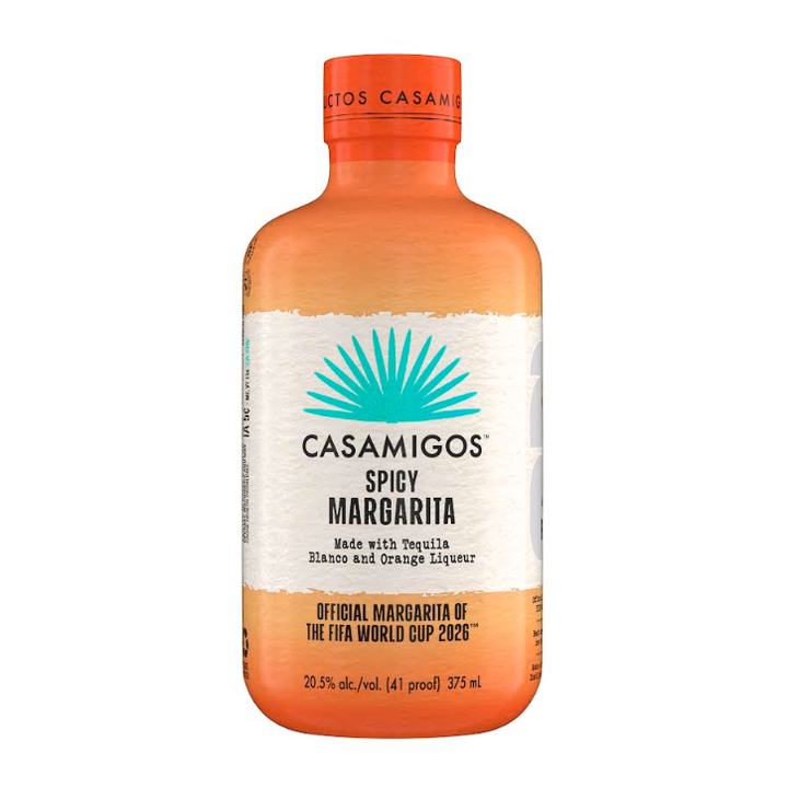 A 750mL bottle of Casamigos Tequila FIFA World Cup 2026 Spicy Margarita Limited Edition, the officially licensed ready-to-serve cocktail for the tournament.