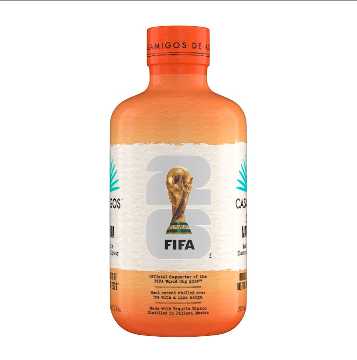 Casamigos Tequila’s FIFA World Cup 2026 Spicy Margarita Limited Edition 750mL features a special white label with the FIFA trophy, number 26, and event details.