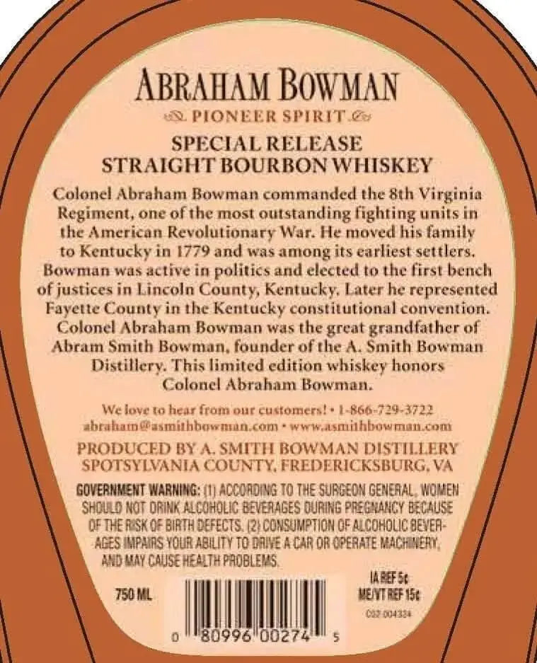 Abraham Bowman Special Release Straight Bourbon Whiskey - American Oak Series Batch 24 - Main Street Liquor