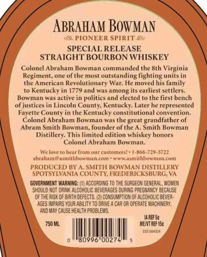 Abraham Bowman Special Release Straight Bourbon Whiskey - Hungarian Oak Series Batch 26 - Main Street Liquor