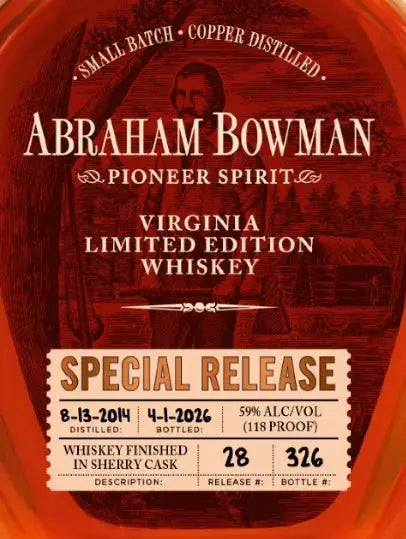 Abraham Bowman Virginia Special Release Whiskey Sherry Cask Finish - Main Street Liquor