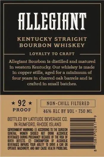 Allegiant Kentucky Straight Bourbon Whiskey Aged 4 Years 750ml - Main Street Liquor