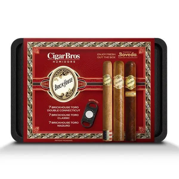 Brick House 21 Premium Cigars Set & Cutter + Personal Humidor by CigarBros - Main Street Liquor