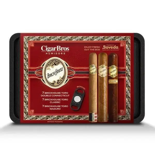 Brick House 21 Premium Cigars Set & Cutter + Personal Humidor by CigarBros - Main Street Liquor