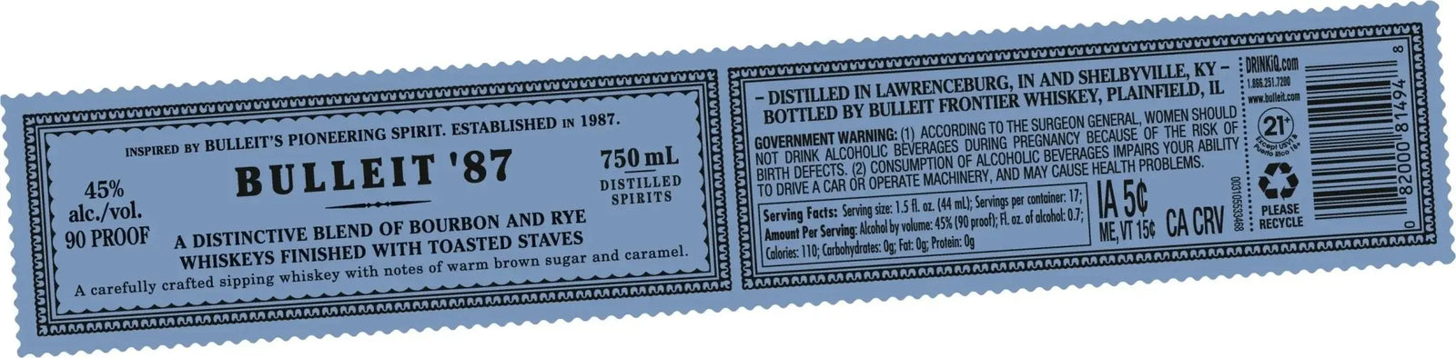 Bulleit '87 Frontier Whiskey - Main Street Liquor