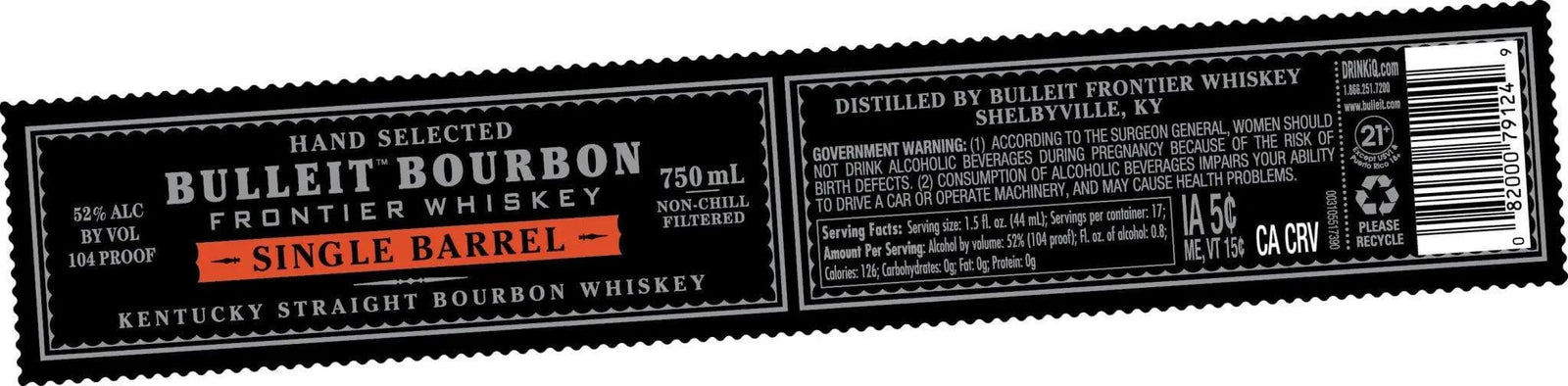 Bulleit Bourbon Single Barrel Kentucky Straight Bourbon Whiskey 104 Proof - Main Street Liquor