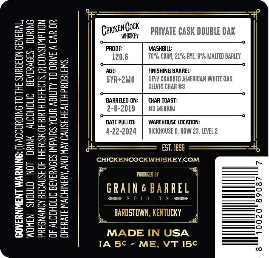 Chicken Cock Private Cask Double Oak Kentucky Whiskey Barrel Proof - Main Street Liquor