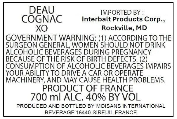 Deau XO Cognac - Main Street Liquor
