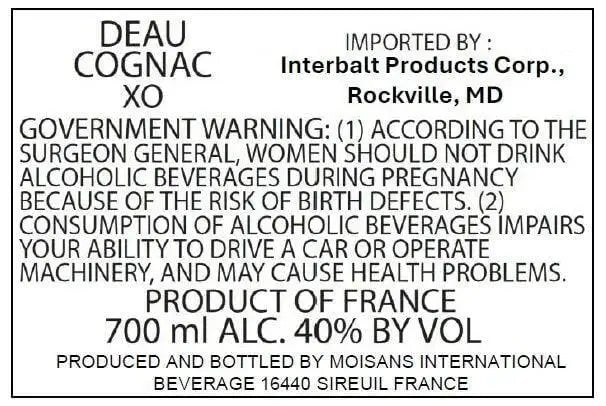 Deau XO Cognac - Main Street Liquor