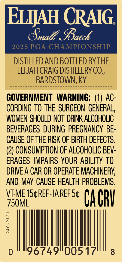 Elijah Craig Small Batch 2025 PGA Championship Kentucky Straight Bourbon Whiskey Limited Edition Commemorative Bottle - Main Street Liquor