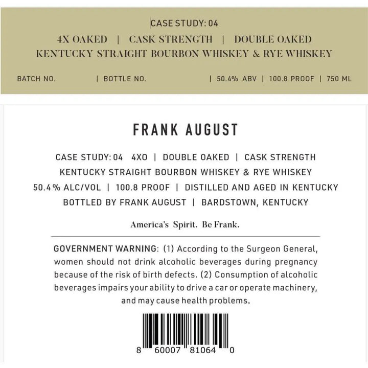 Frank August Case Study: 04 4x Oaked Blended Whiskey - Main Street Liquor