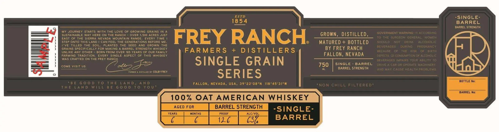 Frey Ranch Single Barrel 100% Oat American Whiskey – 6 Years, Barrel Strength - Main Street Liquor