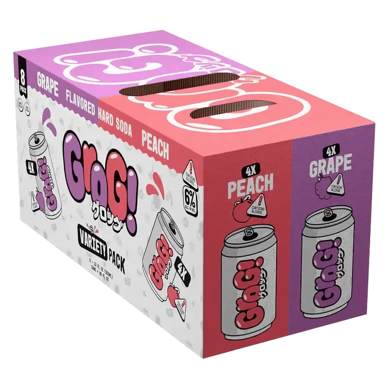 Grog! Flavored Hard Soda Variety Pack – Grape &amp; Peach – 8 Pack - Main Street Liquor
