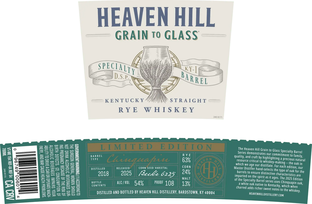Heaven Hill Grain to Glass Rye Whiskey Chinquapin Oak - Main Street Liquor