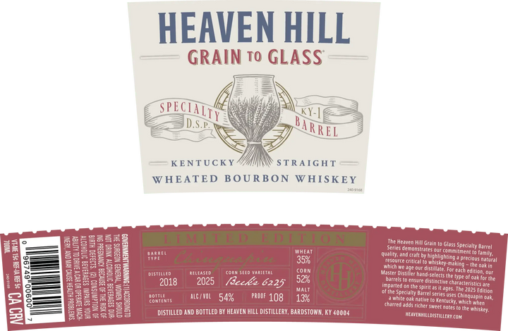 Heaven Hill Grain to Glass Wheated Bourbon Whiskey Chinquapin Oak - Main Street Liquor