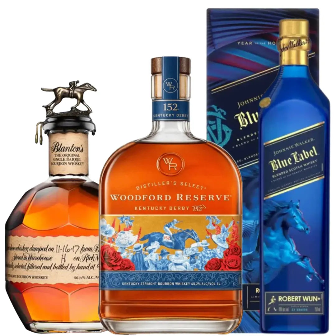 Horse Racing Series Elite Bundle 2026: Woodford Reserve Kentucky Derby 152 Edition 1L, Blanton's Original Single Barrel Bourbon, Johnnie Walker Year of the Horse Lunar New Year - Main Street Liquor