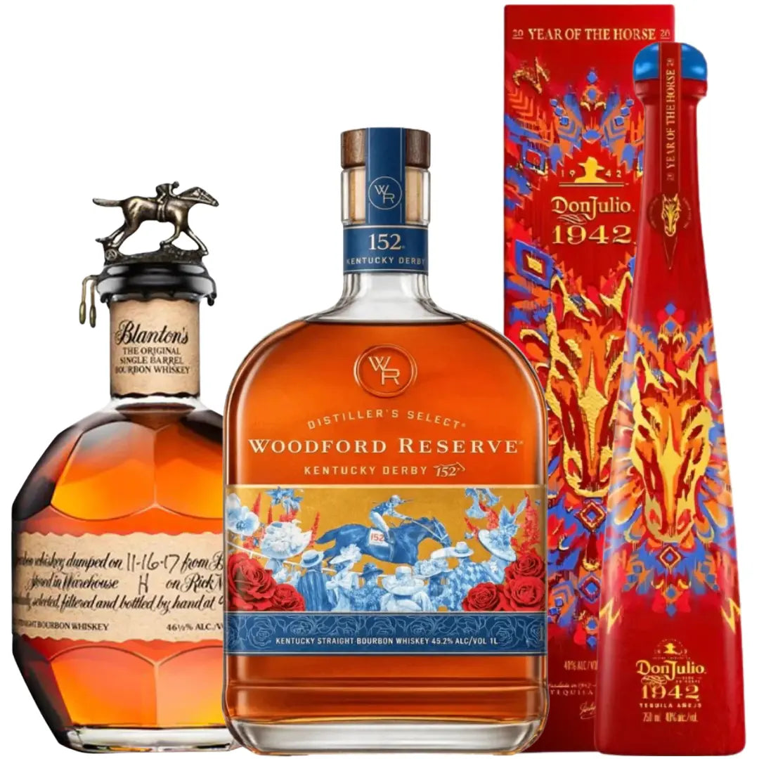 Horse Racing Series Legacy Bundle 2026: Woodford Reserve Kentucky Derby 152 Edition 1L, Blanton's Original Single Barrel Bourbon, Don Julio 1942 Year Of The Horse - Main Street Liquor