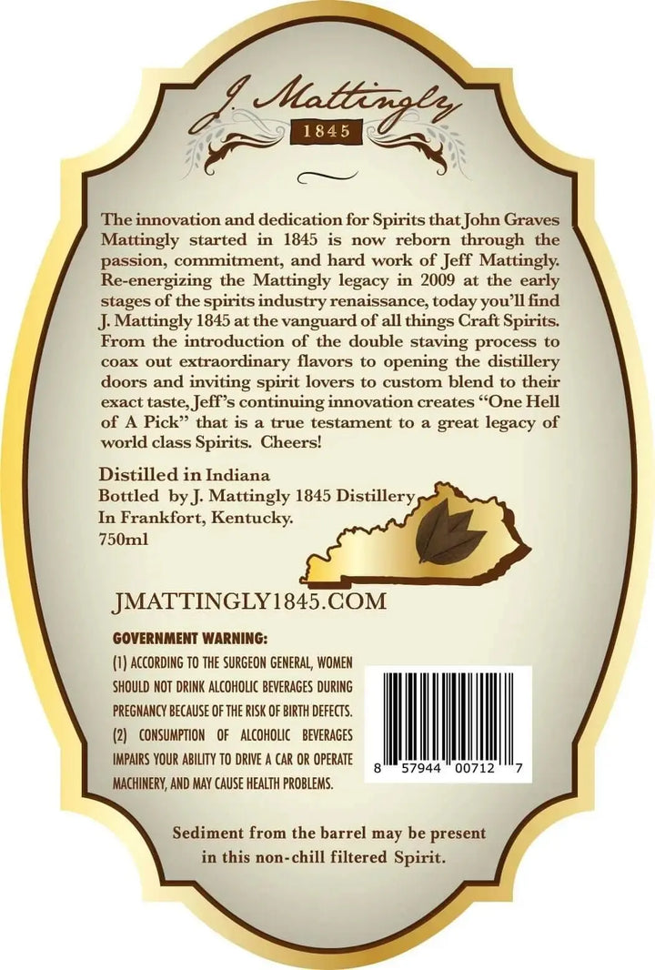 J. Mattingly Cigar Batch No. 1 Bourbon Whiskey Double Staved - Main Street Liquor