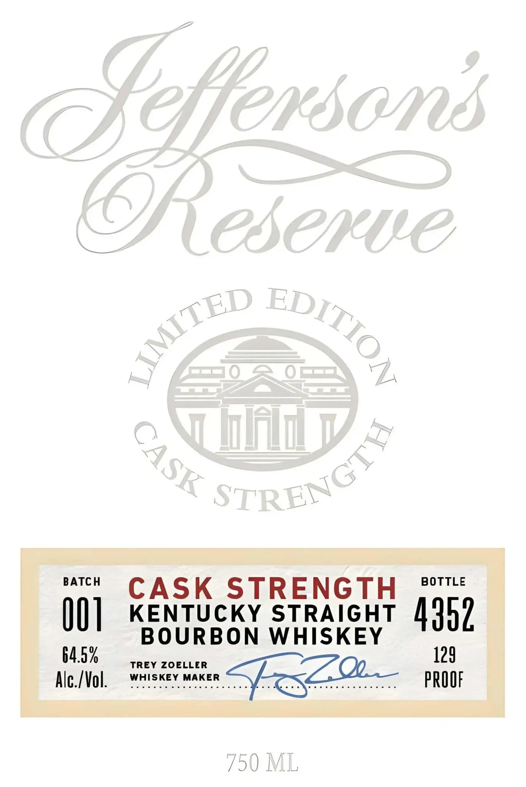 Jefferson’s Reserve Cask Strength Kentucky Straight Bourbon Whiskey Batch 001 - Main Street Liquor