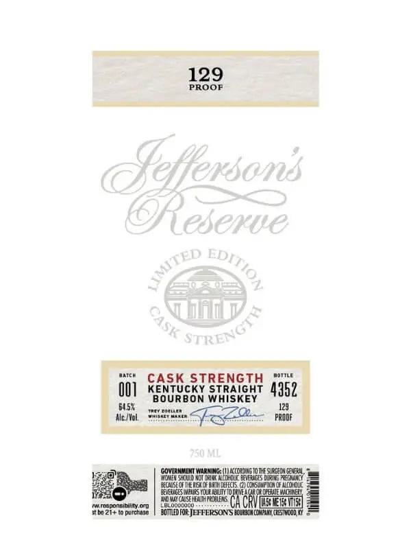 Jefferson's Reserve Limited Edition Cask Strength Kentucky Straight Bourbon Whiskey - Main Street Liquor