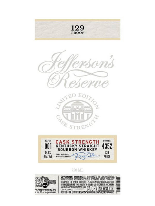 Jefferson's Reserve Limited Edition Cask Strength Kentucky Straight Bourbon Whiskey - Main Street Liquor