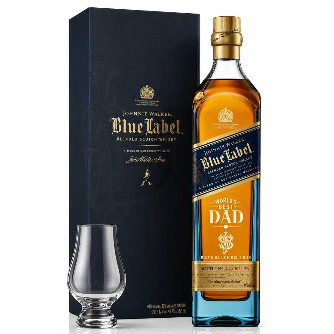 Johnnie Walker Blue Label “World’s Best Dad” Gift Set with Glencairn Glass - Main Street Liquor