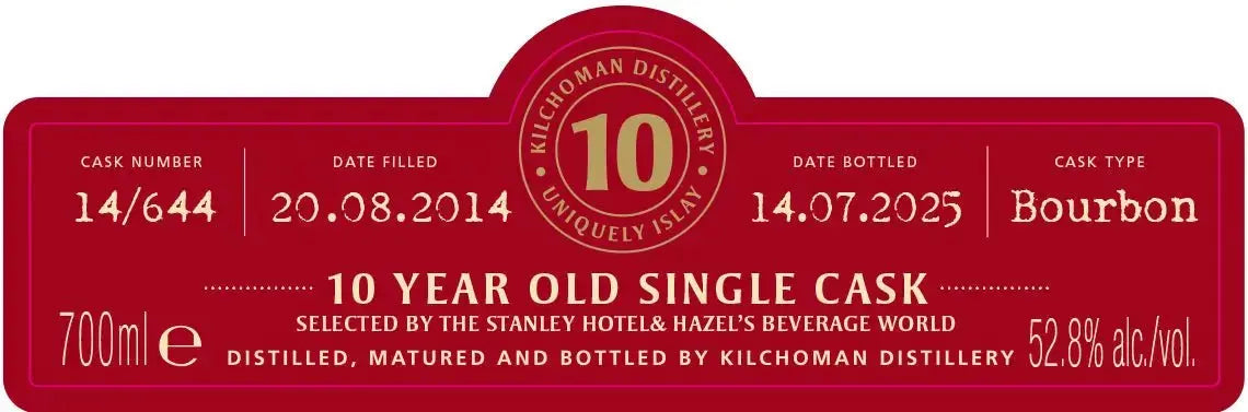 Kilchoman 10 Year Old 100% Islay Cask Bourbon Single Cask Scotch Whisky 700mL - Main Street Liquor