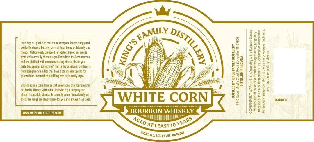 King's Family Distillery White Corn Bourbon Whiskey Aged 10 Years - Main Street Liquor