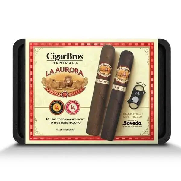 La Aurora 20 Premium Cigars Set &amp; Cutter + Personal Humidor by CigarBros - Main Street Liquor