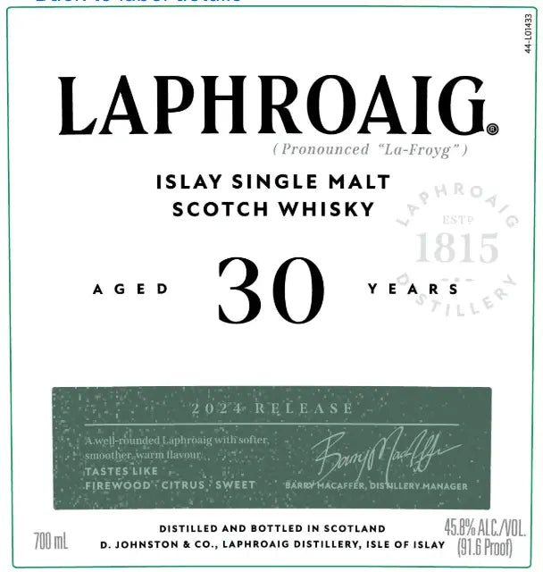 Laphroaig 30 Year Old Islay Single Malt Scotch Whisky 2024 Release - Main Street Liquor