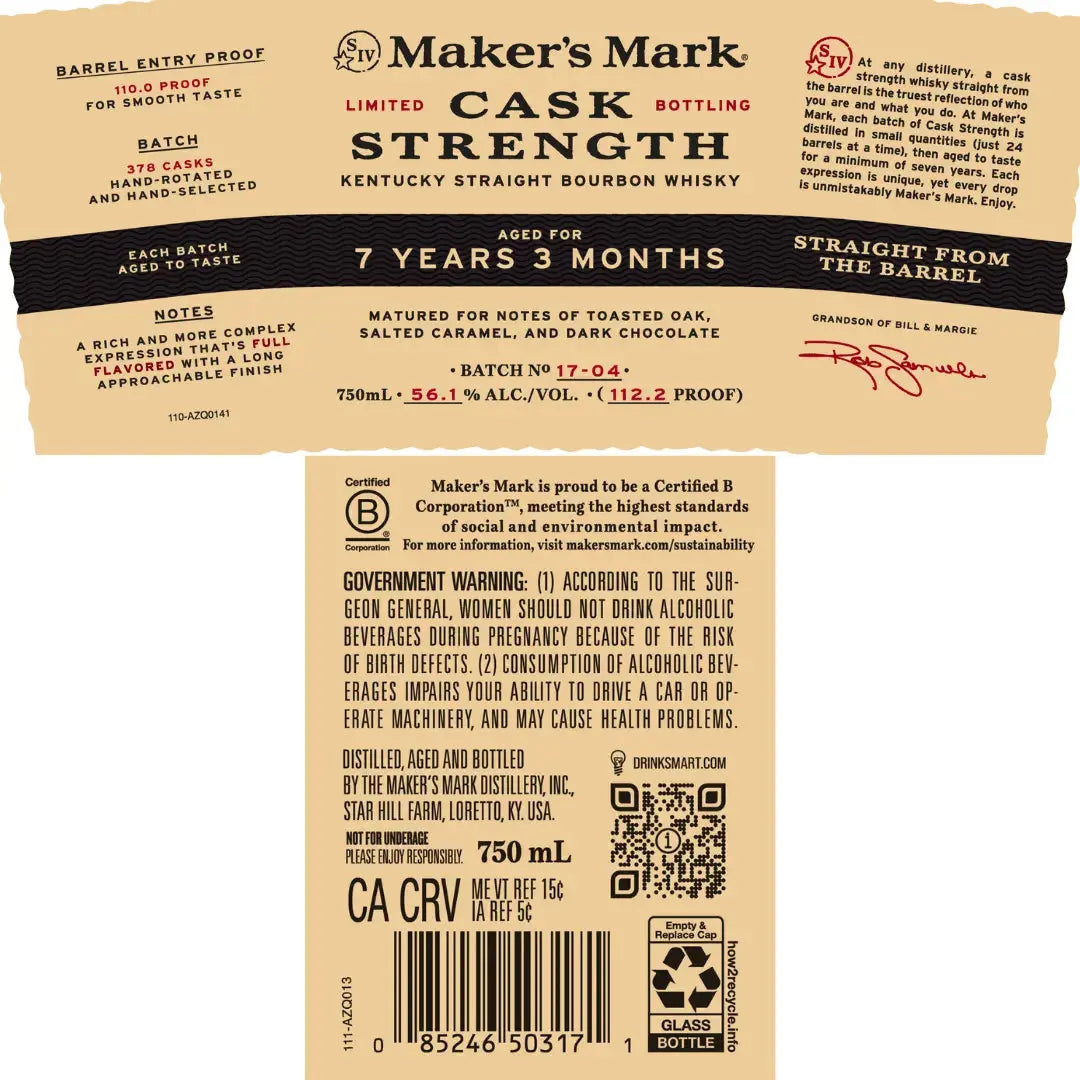 Maker’s Mark Cask Strength Batch 17 - 04 Bourbon Whiskey - Main Street Liquor