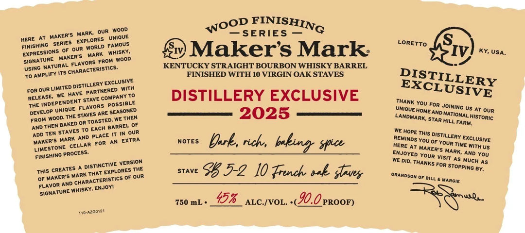 Maker’s Mark Wood Finishing Series 2025 Distillery Exclusive 10 Virgin French Oak Staves - Main Street Liquor