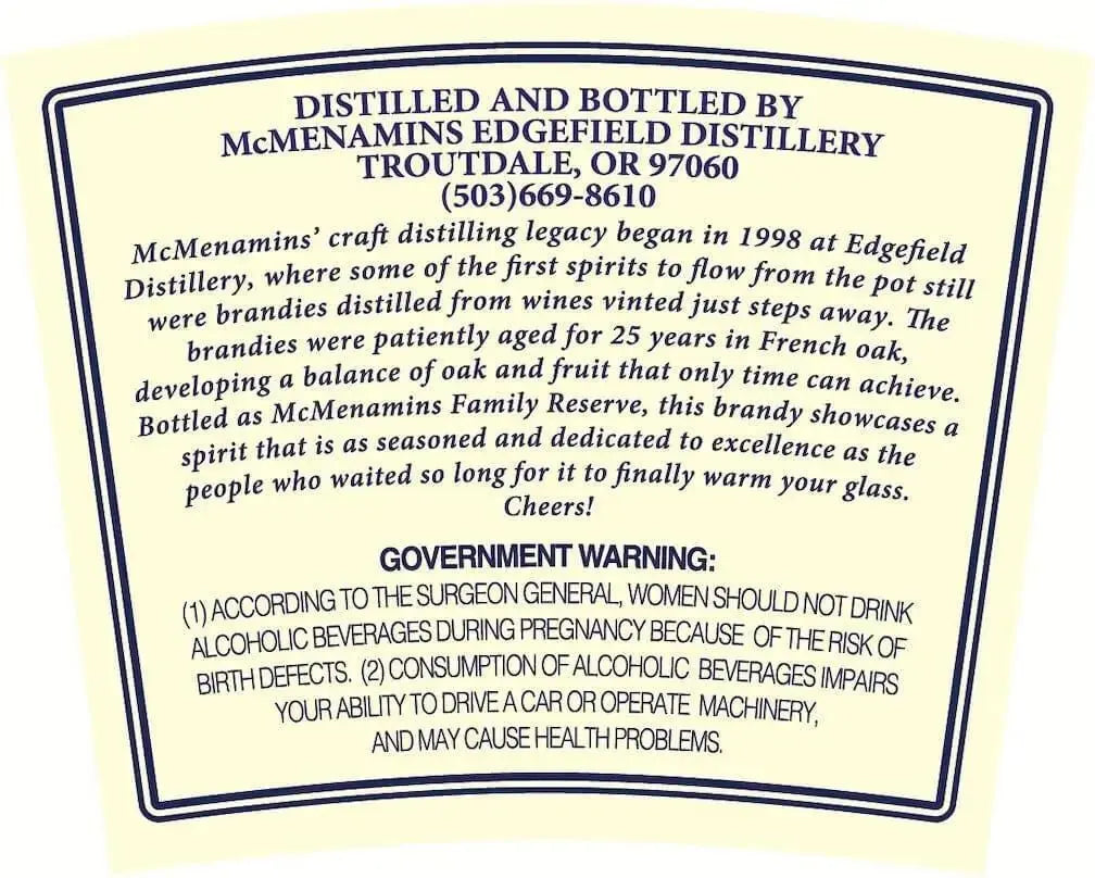 McMenamins Family Reserve 25 - Year - Old Brandy (750ml) - Main Street Liquor