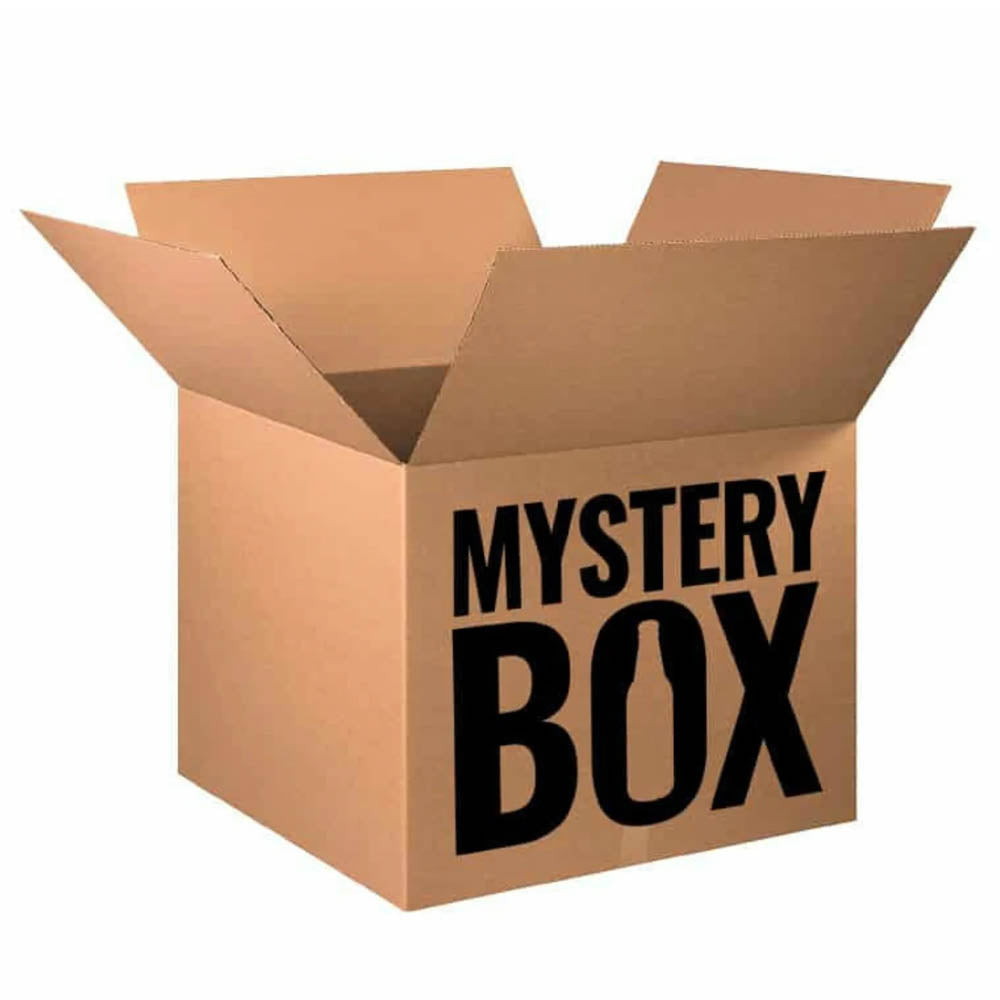 A large, open box labeled "Tequila $499 Mystery Box (Up to $2999 Value)" from Main Street Liquor promises a surprise selection of premium tequila inside.