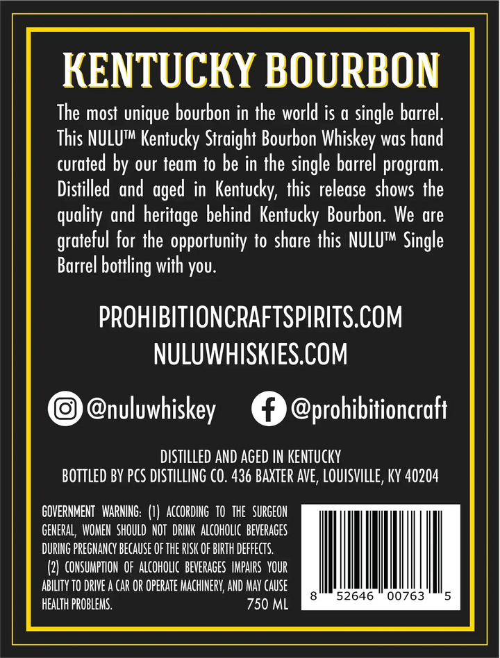 NULU Single Barrel Kentucky Straight Bourbon Whiskey Barrel KY49 8 Year 120 Proof - Main Street Liquor