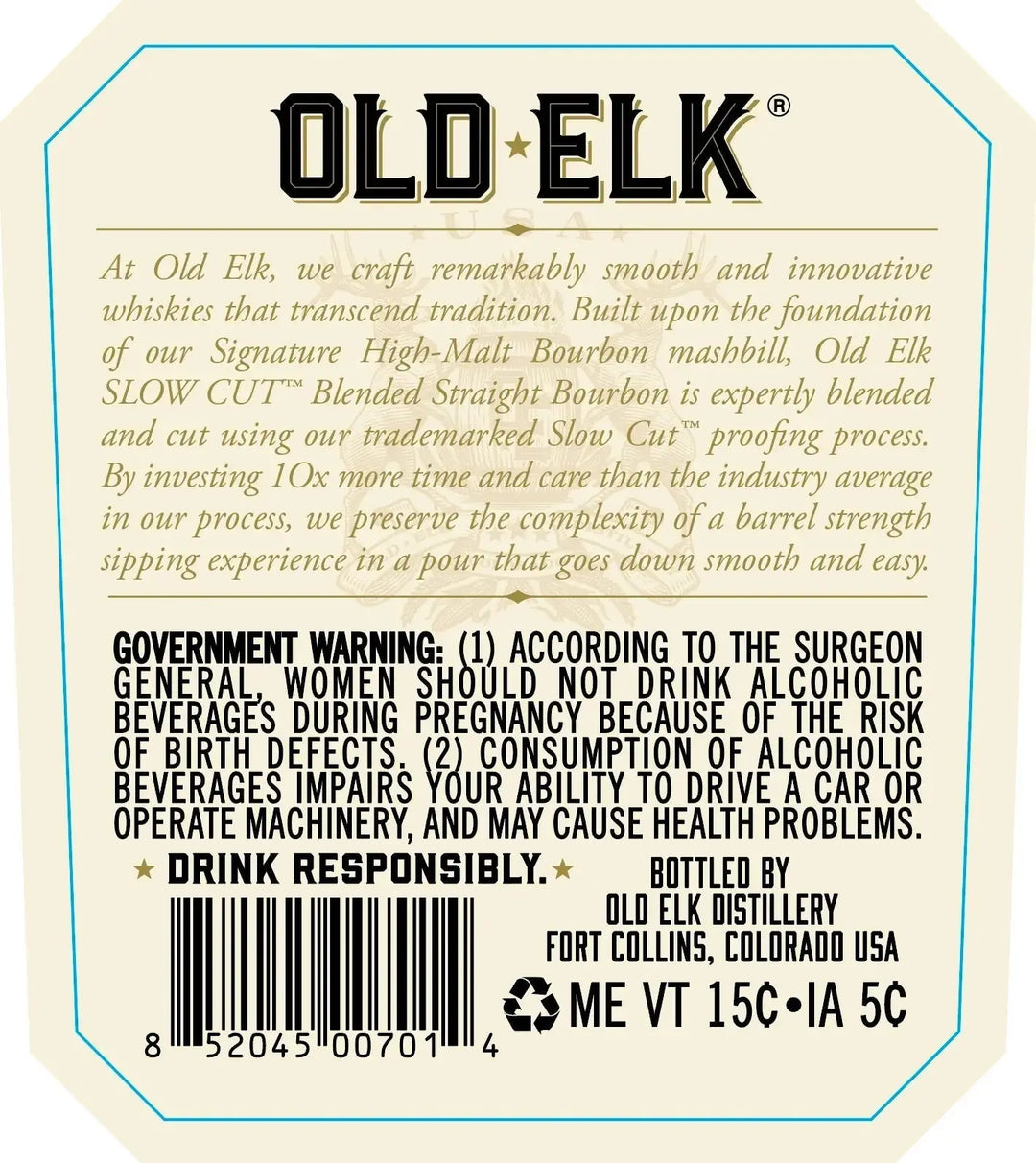 Old Elk Slow Cut Blended Straight Bourbon Whiskey 750ml - Main Street Liquor