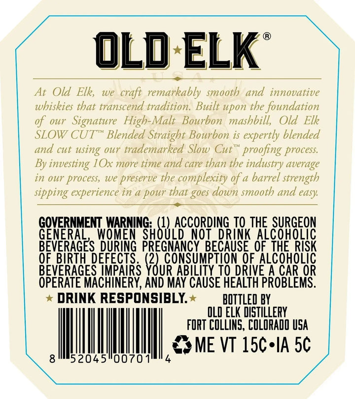Old Elk Slow Cut Blended Straight Bourbon Whiskey 750ml - Main Street Liquor
